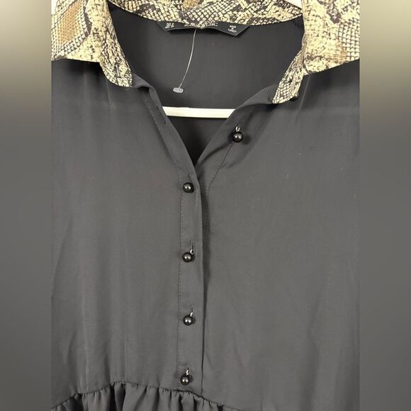 Zara Basic Black Python Snake Trim Mini Dress Size Medium Animal Print Goth - Picture 8 of 15